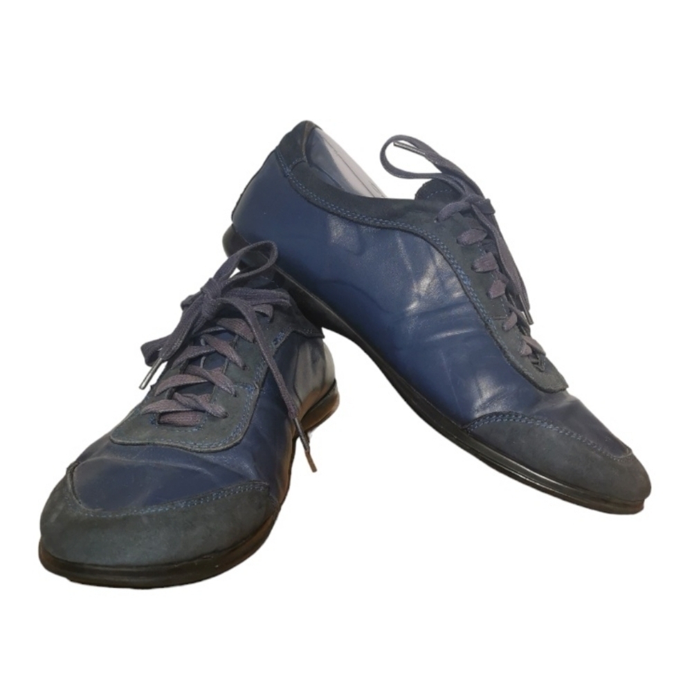 Salvatore Ferragamo Blue Leather & Suede Lace-Up Sneakers